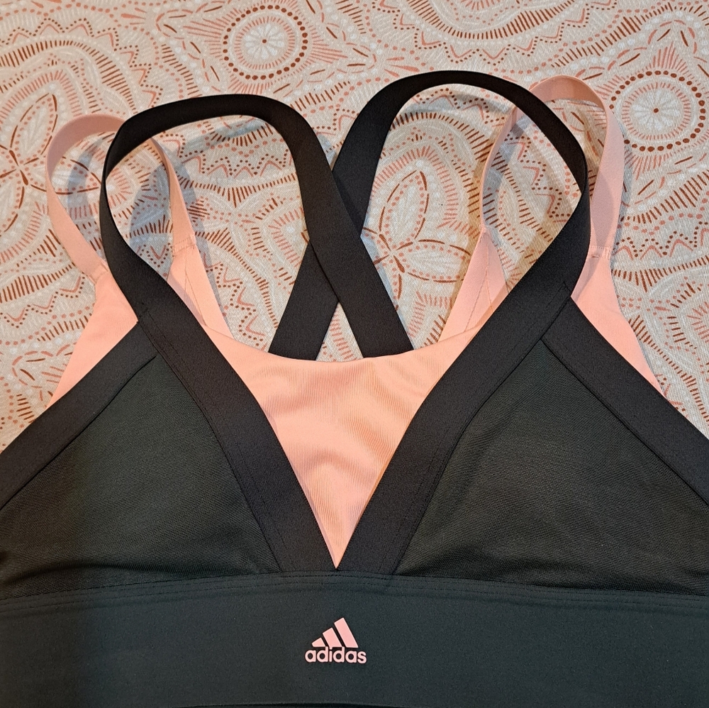 Adidas Black and Pink Cross-Back Sports Bra